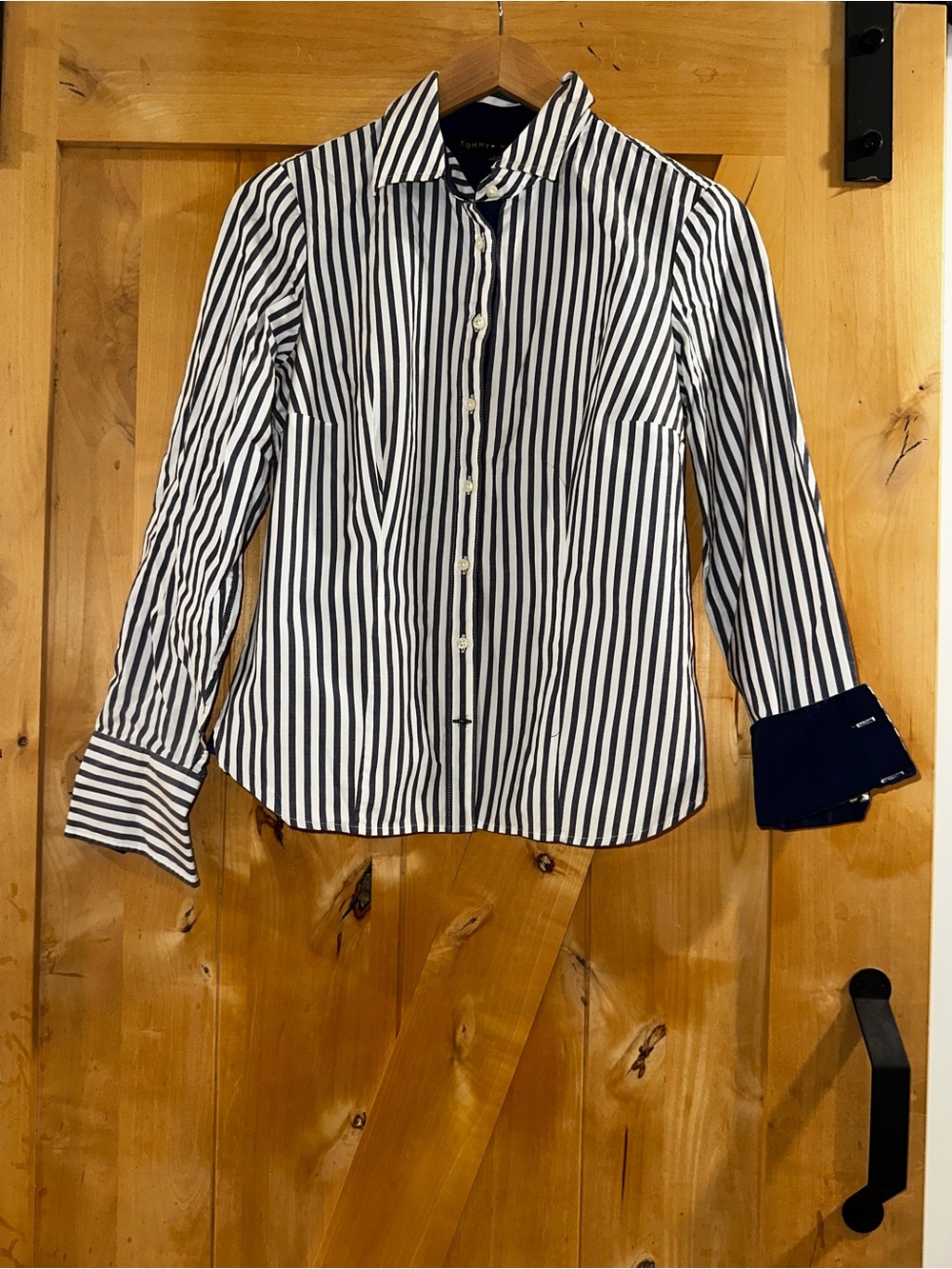 Tommy Hilfiger Navy and White Vertical Stripe Button-Down Shirt